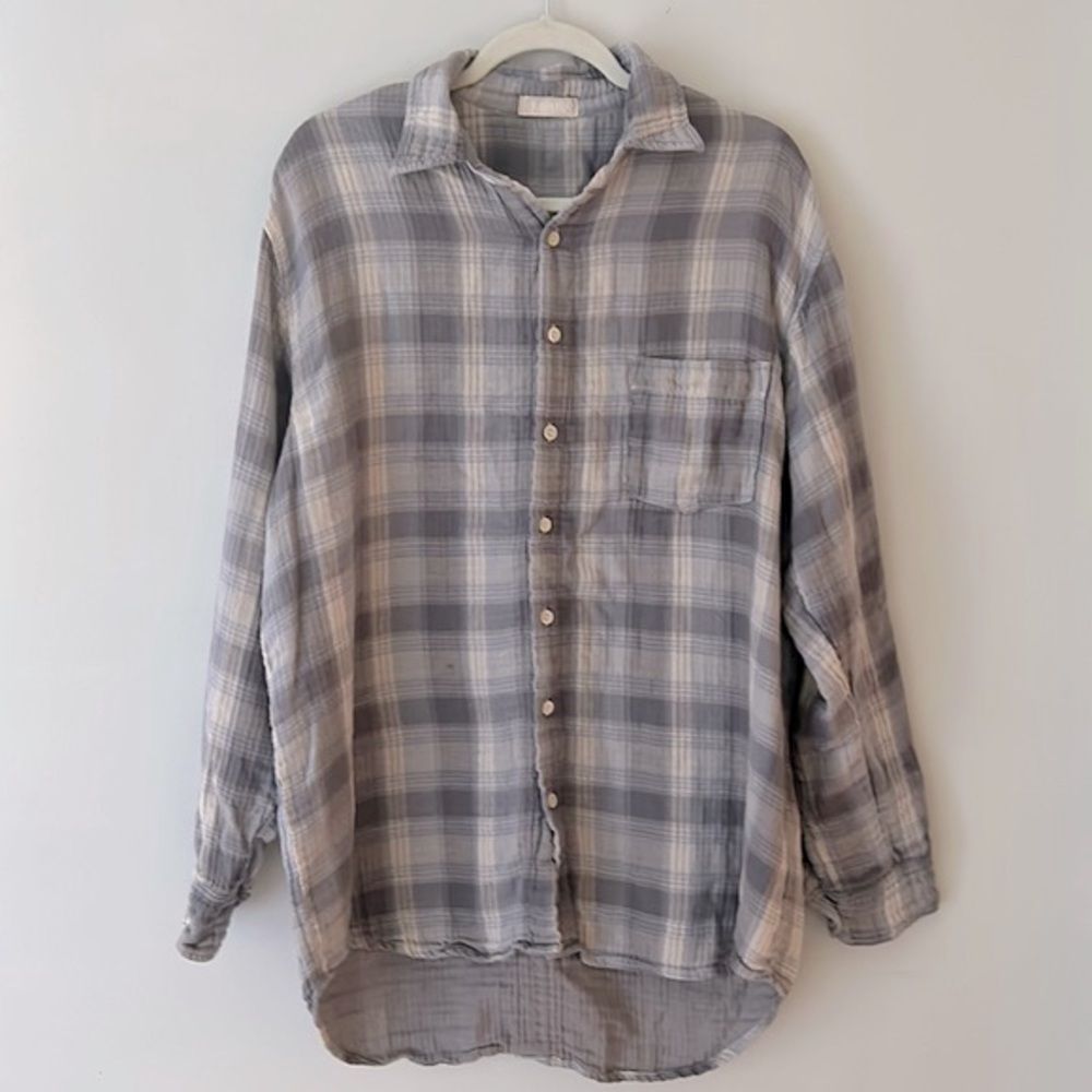 CP Shades Plaid Button-Down Shirt in Gray and Cream